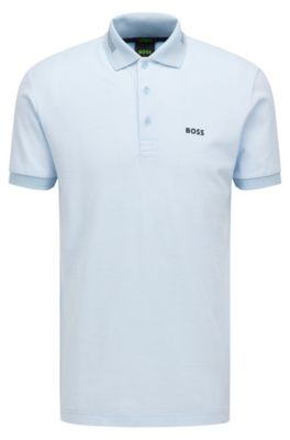 BOSS - Long-sleeved cotton-piqué polo shirt with contrast logo