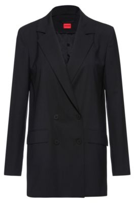 HUGO - Longline double-breasted regular-fit jacket in stretch wool