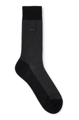 Hugo Boss Regular-length Patterned Socks In A Mercerized-cotton Blend In Black
