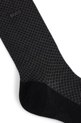 Regular-length patterned socks in a mercerized-cotton blend, Black