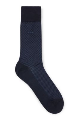 Hugo Boss Regular-length Patterned Socks In A Mercerized-cotton Blend In Dark Blue