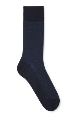 Hugo Boss Regular-length Patterned Socks In A Mercerized-cotton Blend In Dark Blue