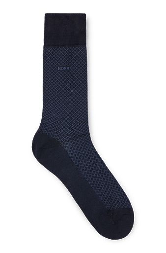 Regular-length patterned socks in a mercerized-cotton blend, Dark Blue