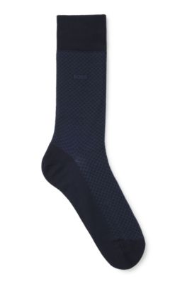 Regular-length patterned socks in a mercerized-cotton blend, Dark Blue