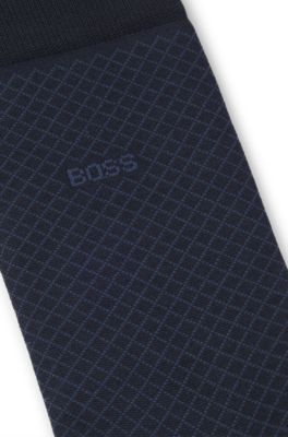 Chaussettes mi-mollet &agrave; motif, en coton merceris&eacute; m&eacute;lang&eacute;, Bleu fonc&eacute;