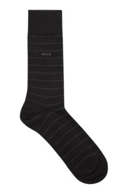 Hugo Boss Regular-length Striped Socks In A Stretch-cotton Blend In Black