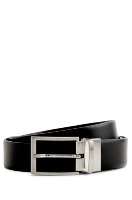 Hugo Boss Reversible Italian-leather Belt With Logo Keeper In Black