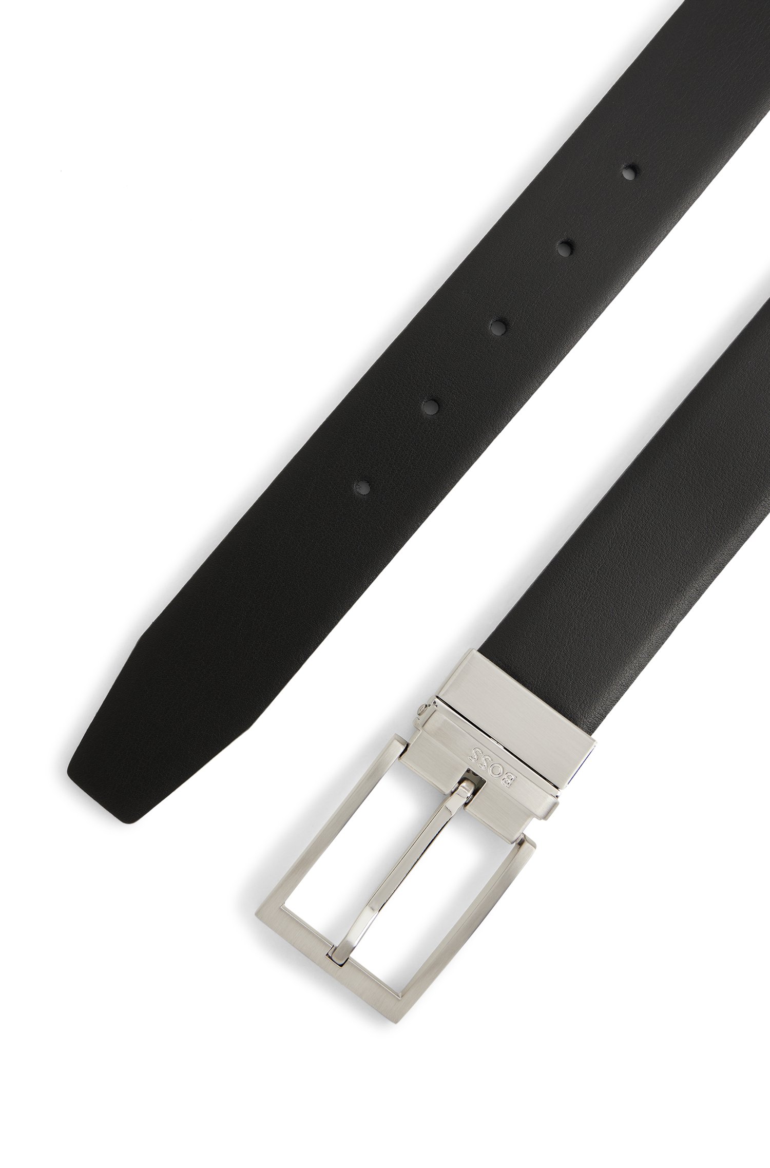 Cinturón reversible de piel italiana con logo en la trabilla