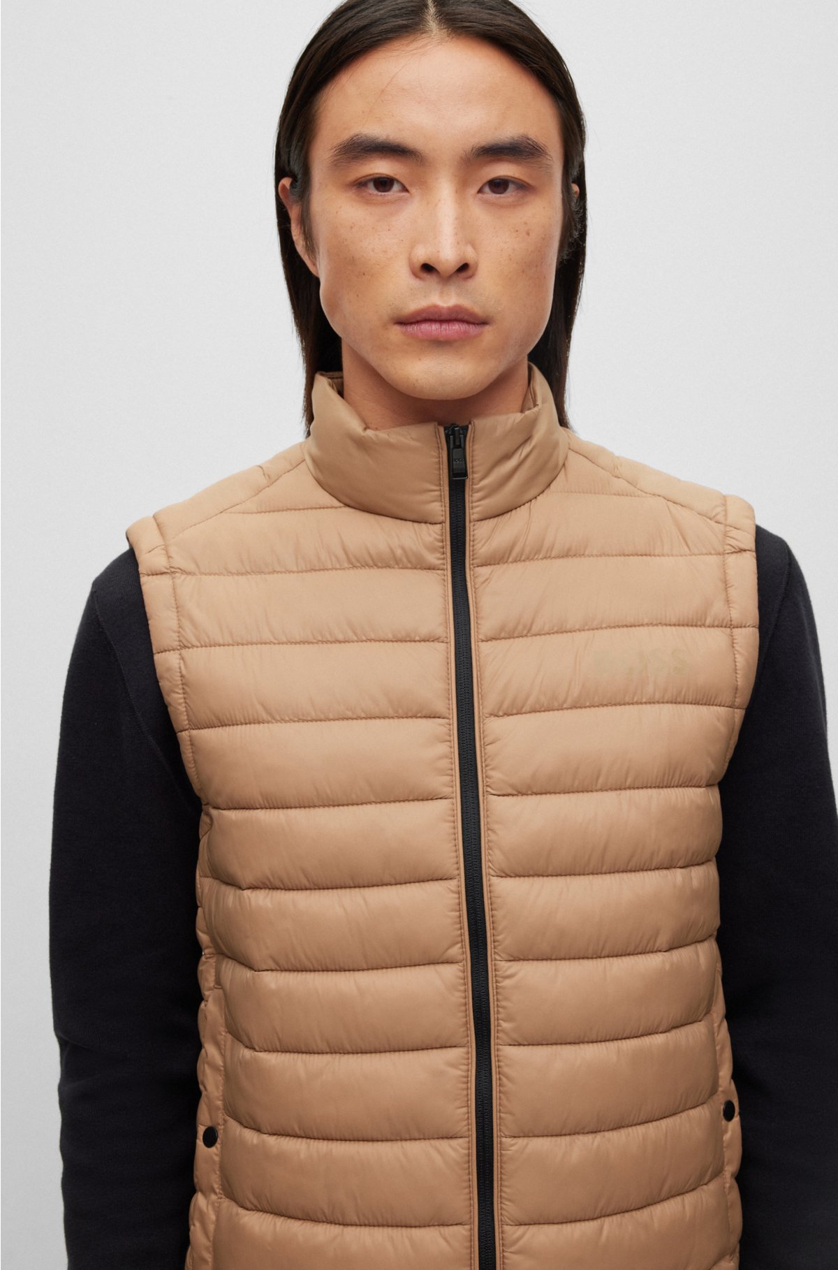 Packable gilet with tonal logo, Beige