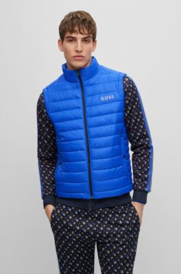 Hugo Boss Packable Gilet With Tonal Logo In Blue