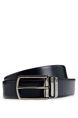 Reversible Italian-leather belt with quick-release buckle, Black