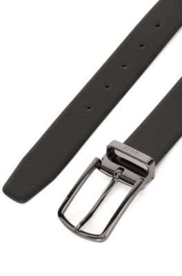 Reversible Italian-leather belt with quick-release buckle, Black