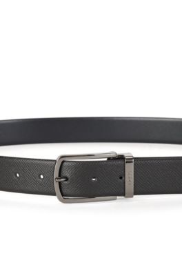 Reversible Italian-leather belt with quick-release buckle, Black