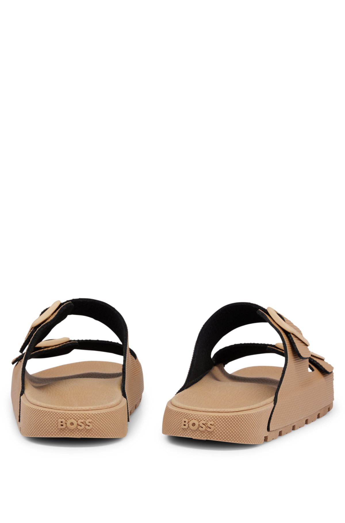 Sandals with structured double straps, Beige