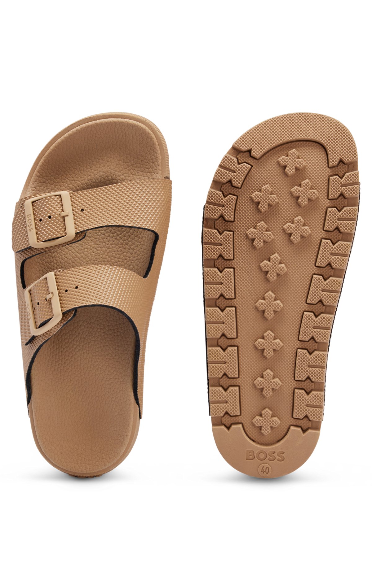 Sandals with structured double straps, Beige