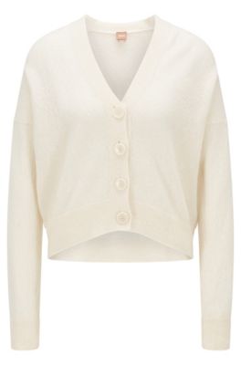 Hugo Boss White Y-neck Cardigan In White