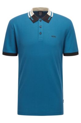 BOSS - Mercerised-cotton polo shirt with contrast logo