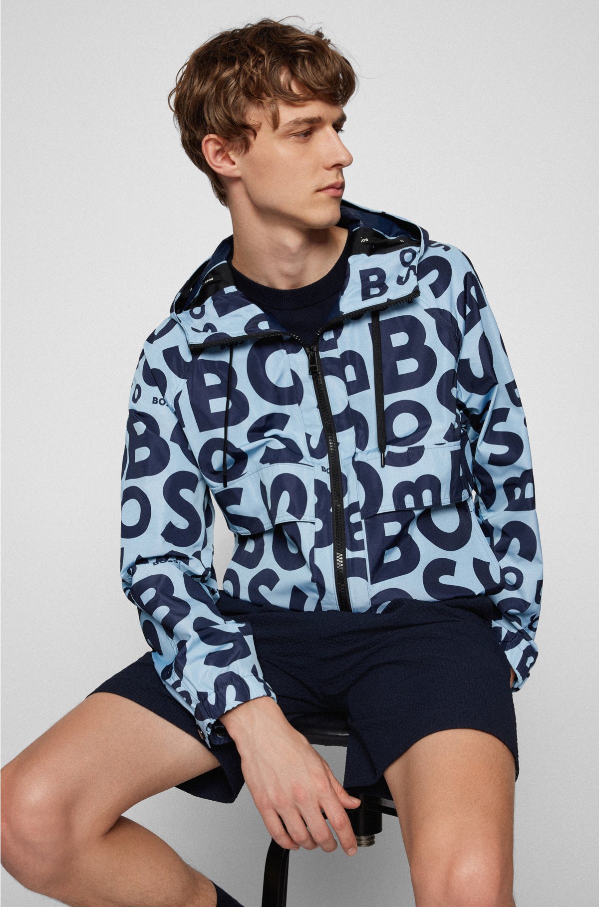 BOSS - Unpadded logo-print jacket with branded cords