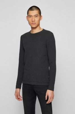 Slim-fit long-sleeved T-shirt in waffle cotton