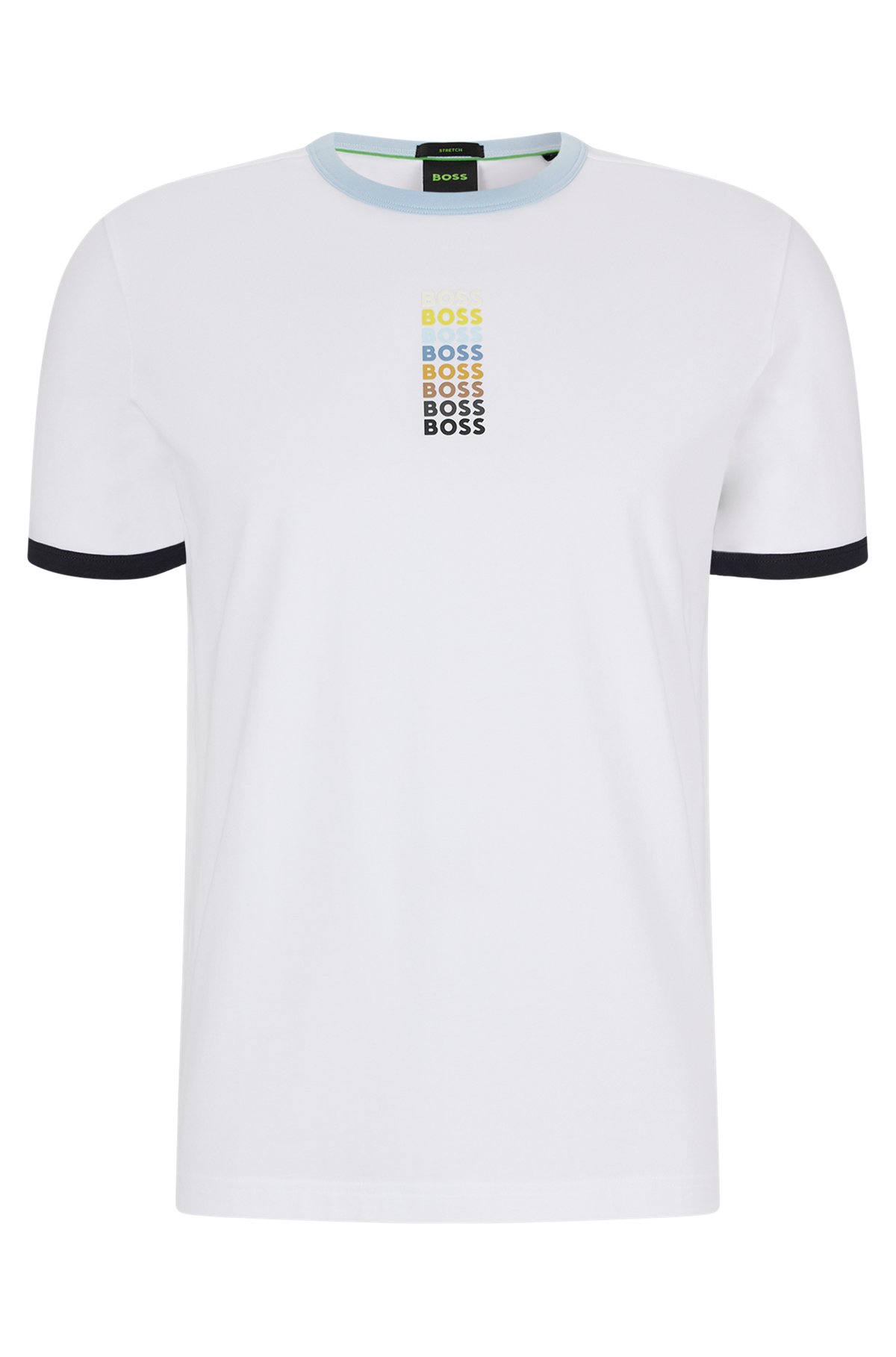 T-shirt in stretch cotton with repeat logos, White