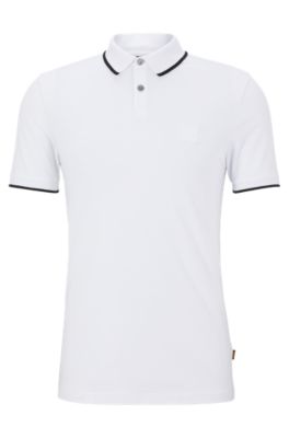 Hugo Boss Stretch-cotton Slim-fit Polo Shirt With Logo Patch In White