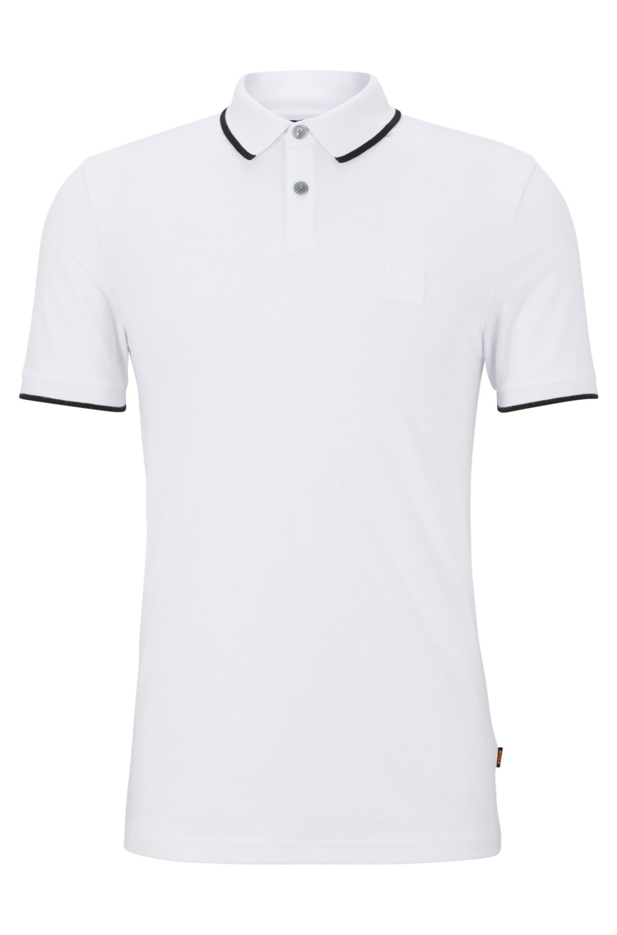 BOSS - Long-sleeved slim-fit polo shirt with logo patch