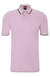 Stretch-cotton slim-fit polo shirt with logo patch, Light Purple