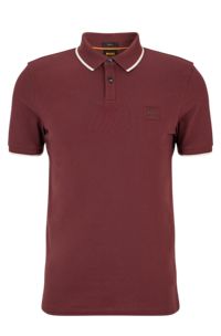 Stretch-cotton slim-fit polo shirt with logo patch, Dark Red
