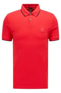Stretch-cotton slim-fit polo shirt with logo patch, Red