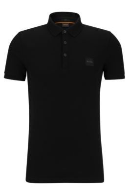 Hugo Boss Stretch-cotton Slim-fit Polo Shirt With Logo Patch In Black