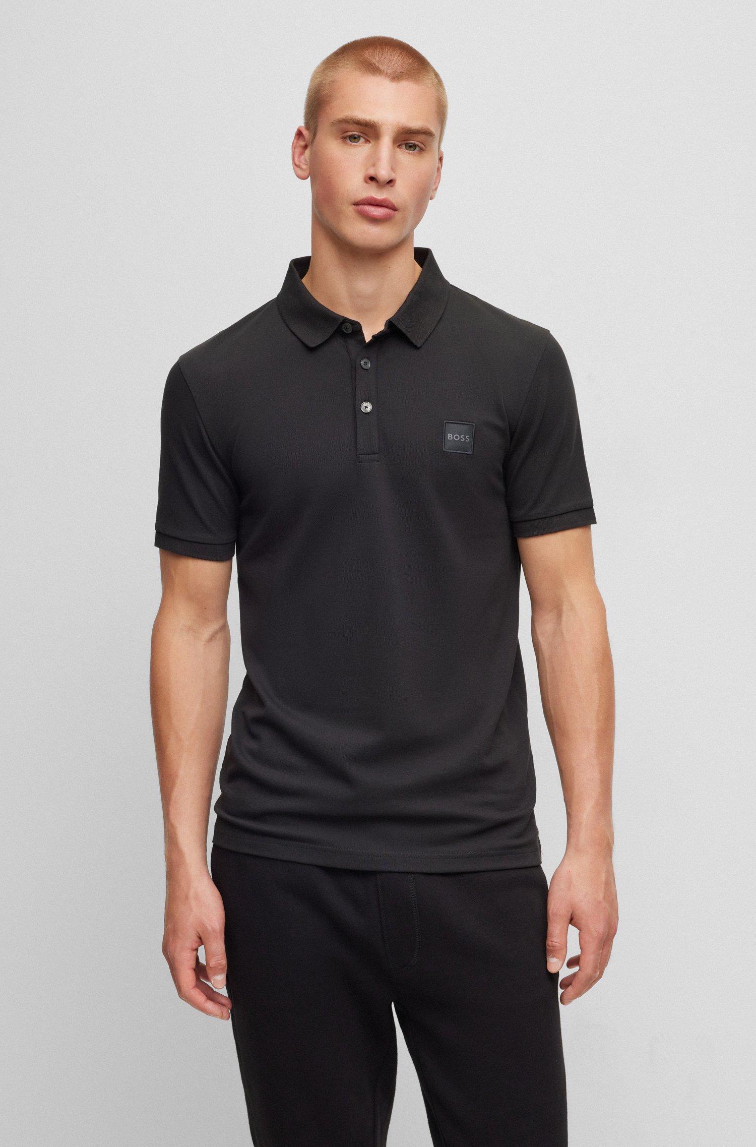 Stretch-cotton slim-fit polo shirt with logo patch