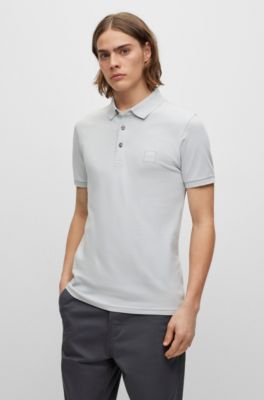 BOSS - Slim-fit long-sleeved polo shirt with woven pattern