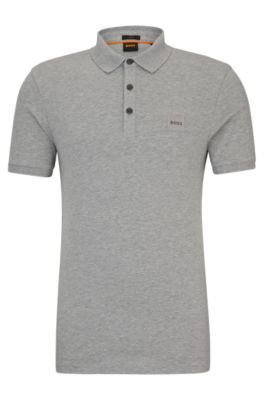 Polo slim fit de algod&oacute;n el&aacute;stico con parche de logo, Gris claro