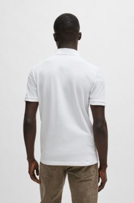 Polo slim fit de algod&oacute;n el&aacute;stico con parche de logo, Blanco
