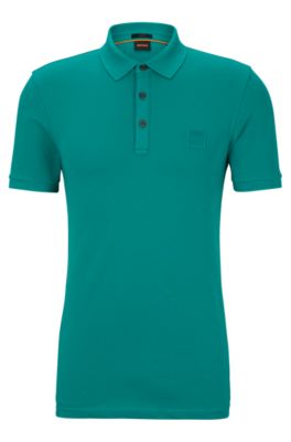 Shop Hugo Boss Stretch-cotton Slim-fit Polo Shirt With Logo Patch In Dark Green