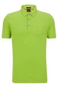 Stretch-cotton slim-fit polo shirt with logo patch, Green