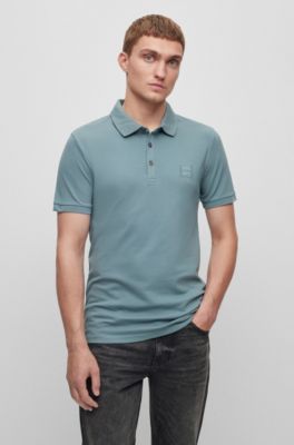 BOSS - Slim-fit T-shirt in structured cotton with double collar