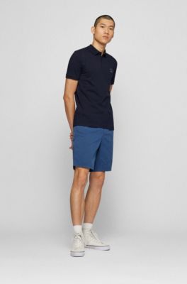 Polo slim fit de algod&oacute;n el&aacute;stico con parche de logo, Azul oscuro