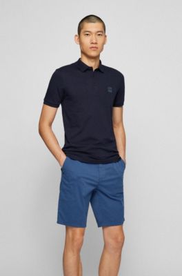 Polo slim fit de algod&oacute;n el&aacute;stico con parche de logo, Azul oscuro