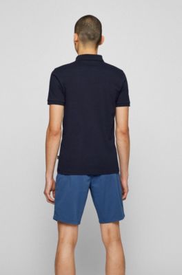 Polo slim fit de algod&oacute;n el&aacute;stico con parche de logo, Azul oscuro