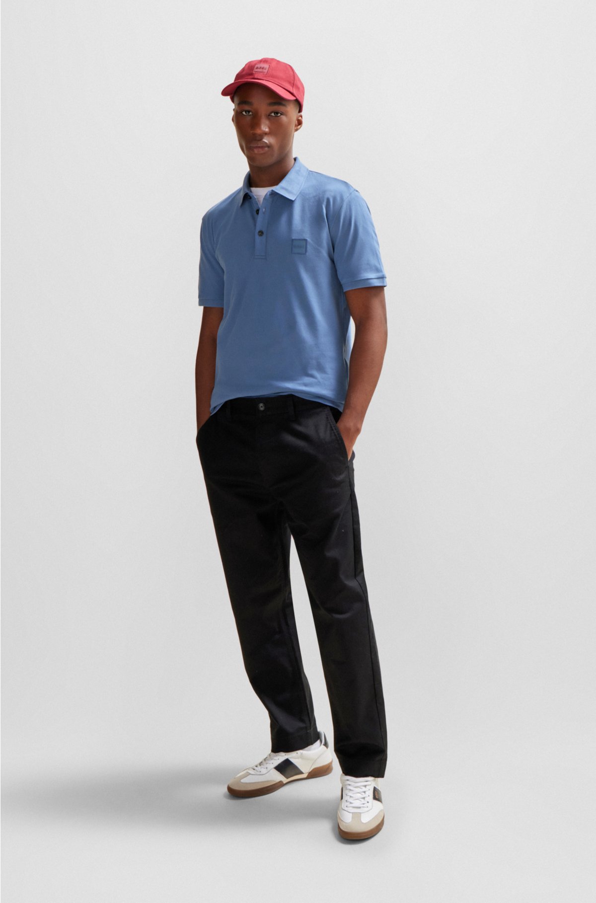 BOSS - logo Stretch-cotton patch polo slim-fit shirt with