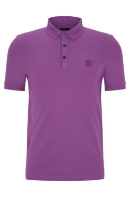 BOSS - Stretch-cotton slim-fit polo shirt with logo patch