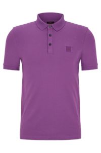 Stretch-cotton slim-fit polo shirt with logo patch, Light Purple