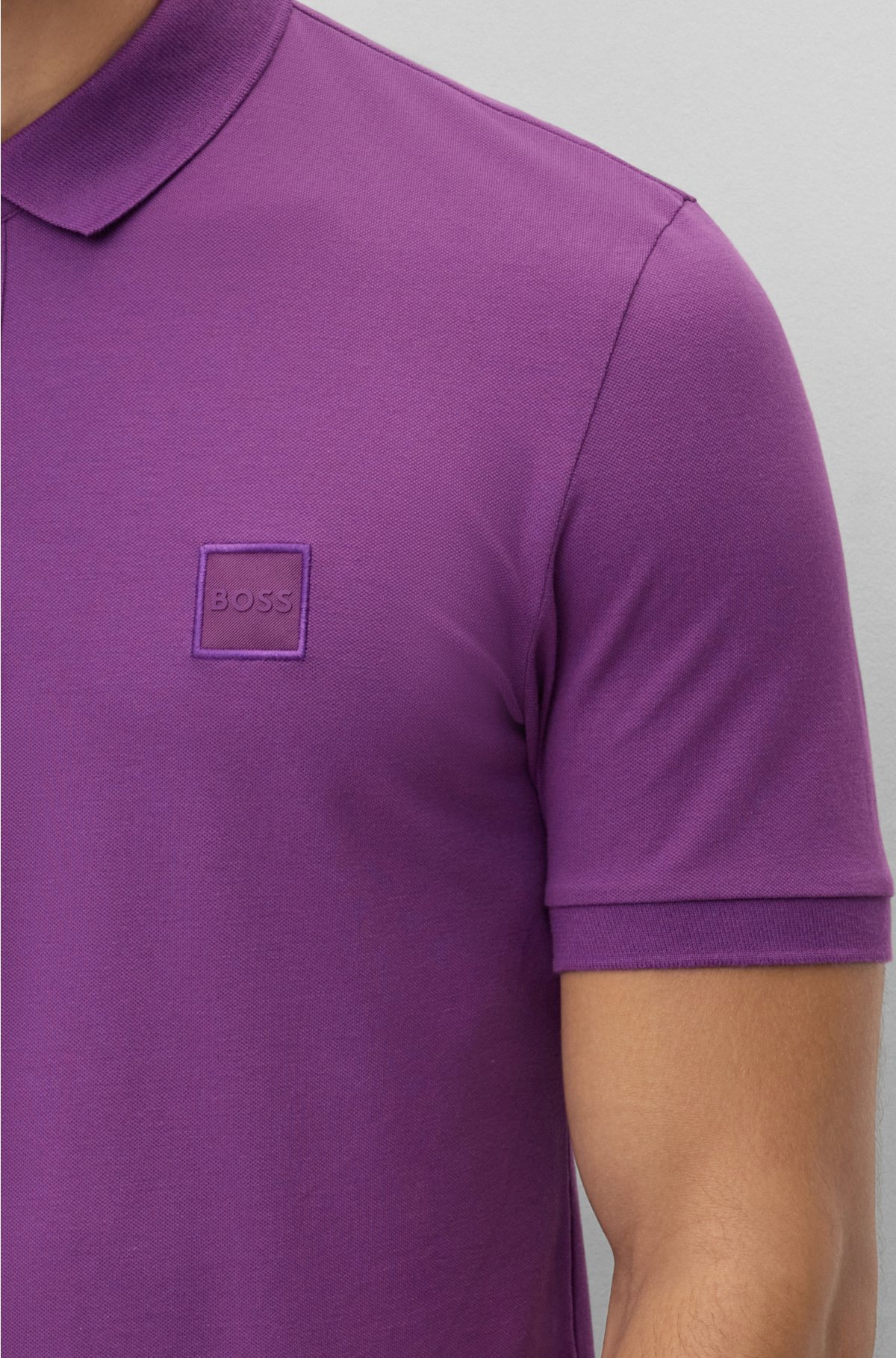 BOSS - Stretch-cotton slim-fit logo polo patch shirt with