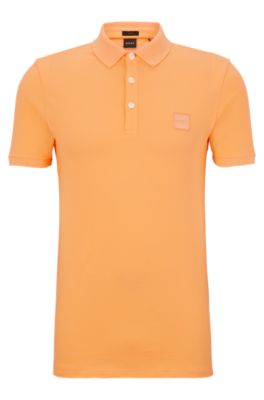 HUGO BOSS STRETCH-COTTON SLIM-FIT POLO SHIRT WITH LOGO PATCH