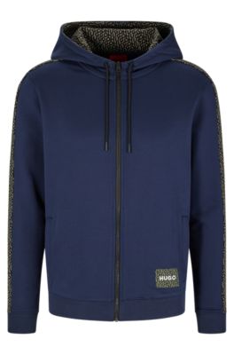 HUGO - French-terry-cotton zip-up hoodie with repeat logos