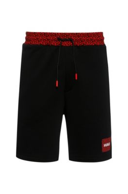 HUGO - French-terry-cotton shorts with waistband repeat-logo