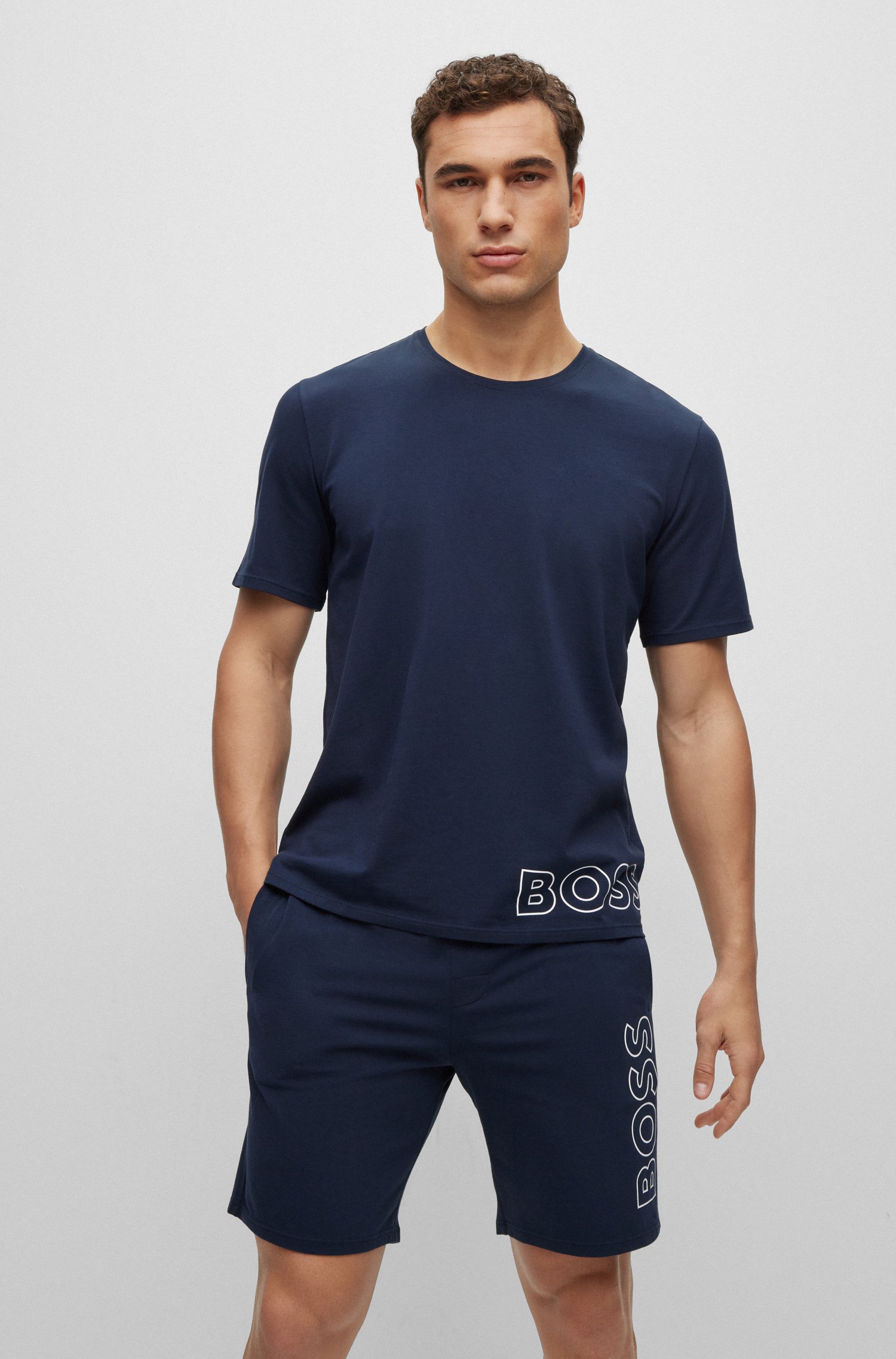 Camiseta de pijama algodón elástico con logo en contorno