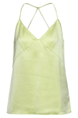Hugo Boss Satin Regular-fit Camisole Top With Crossed Straps In Light Yellow