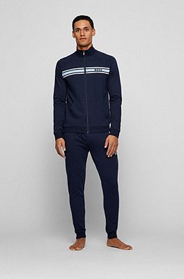 Cotton-terry tracksuit bottoms with logo and stripe prints